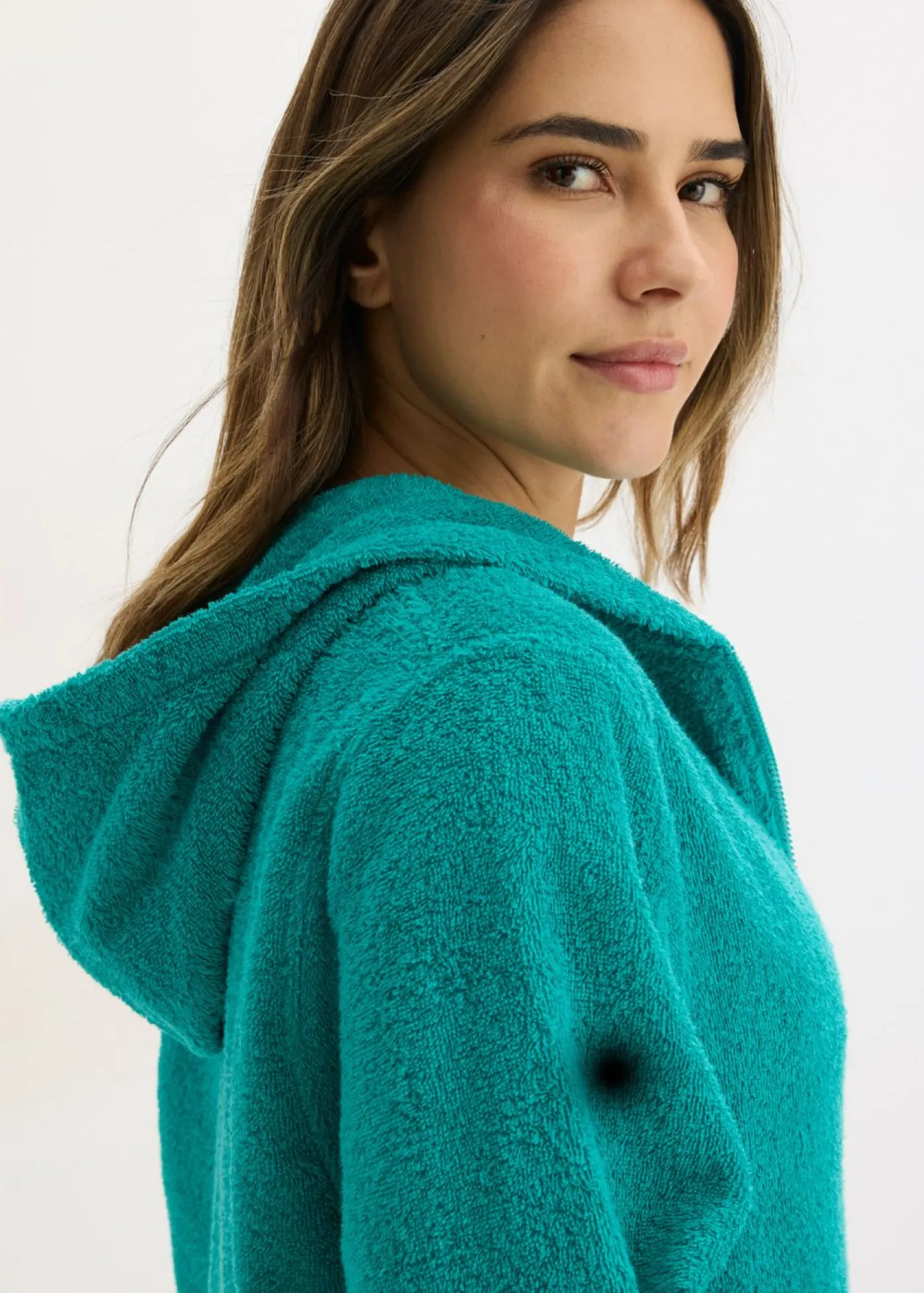 bonprix bonprix Albornoces Y Batas>Albornoz de rizo de algodón orgánico con cremallera Esmeralda