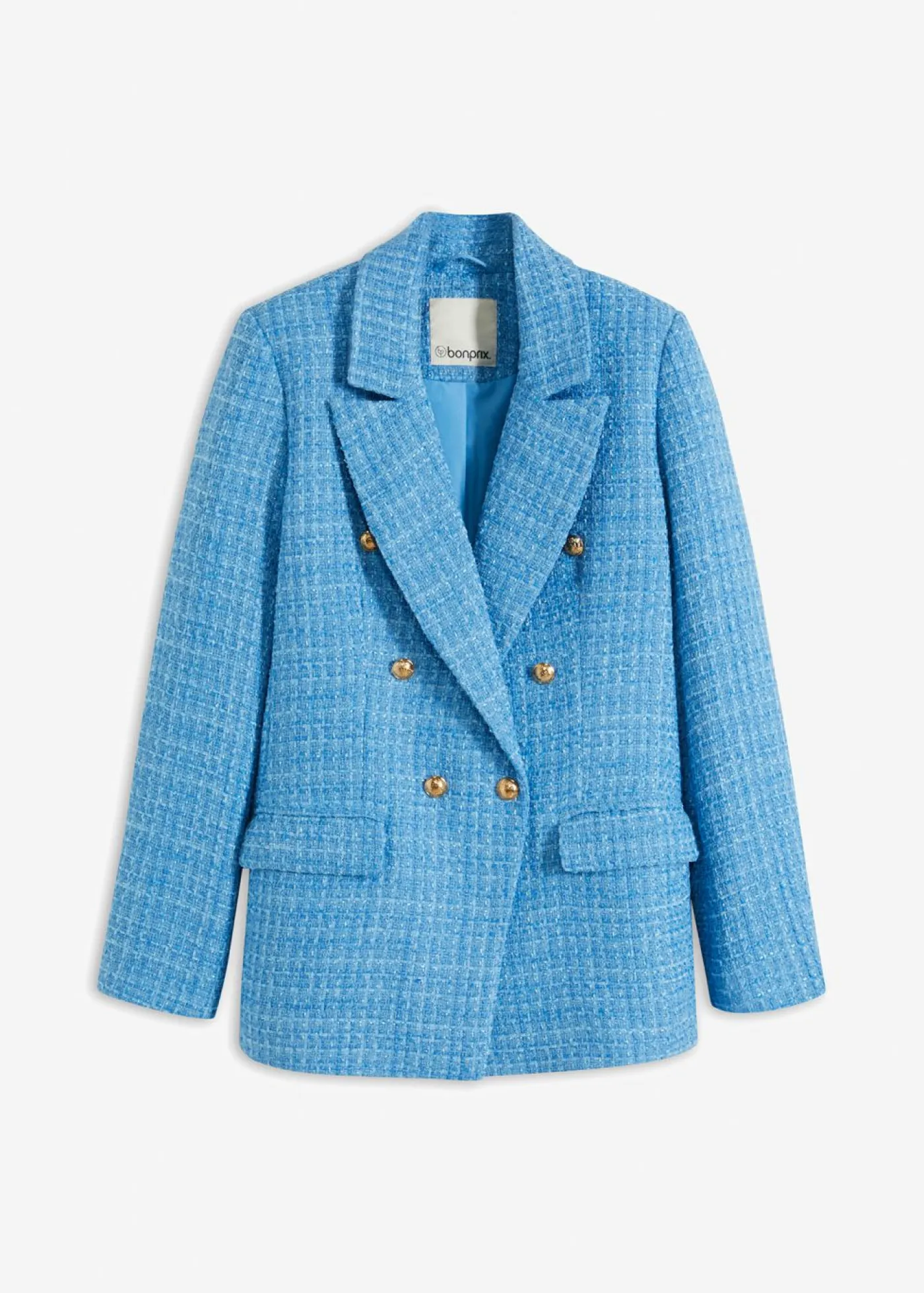 bonprix bonprix Blazers>Americana de bouclé con doble botonadura azul brillante moteado