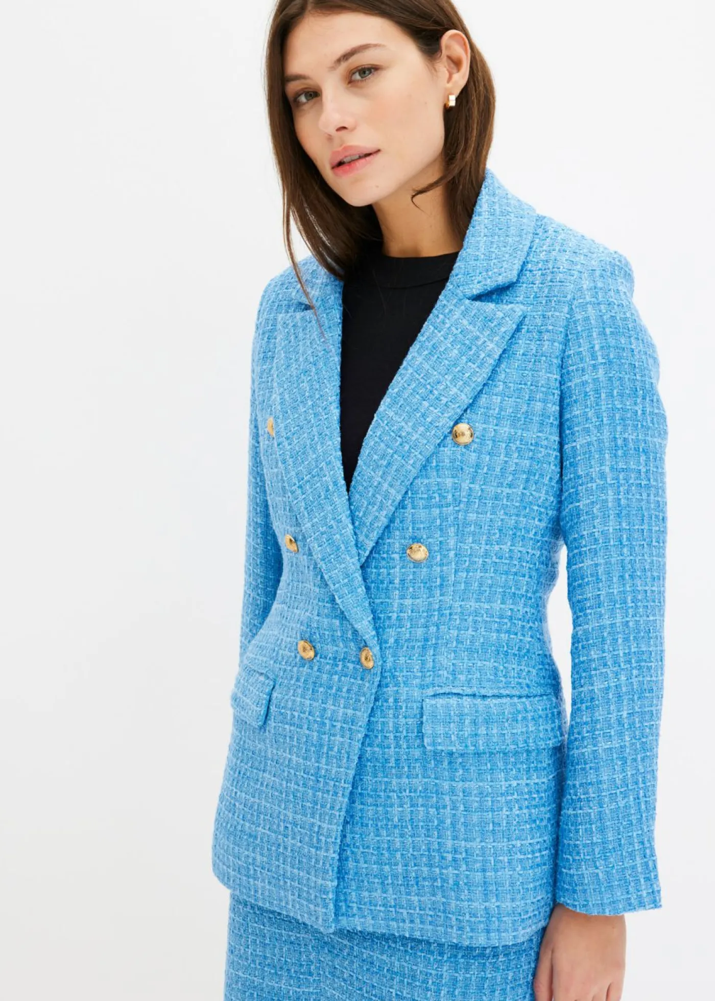 bonprix bonprix Blazers>Americana de bouclé con doble botonadura azul brillante moteado