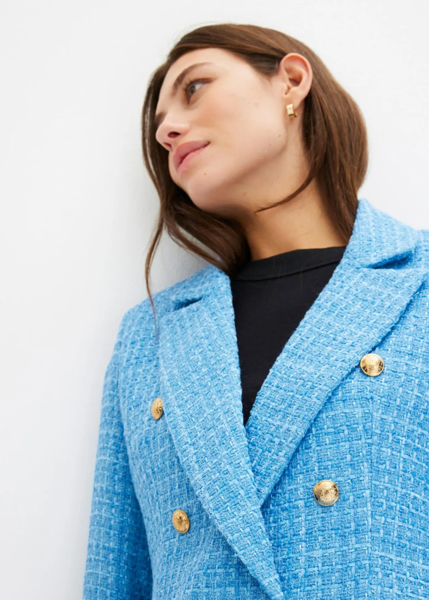 bonprix bonprix Blazers>Americana de bouclé con doble botonadura azul brillante moteado