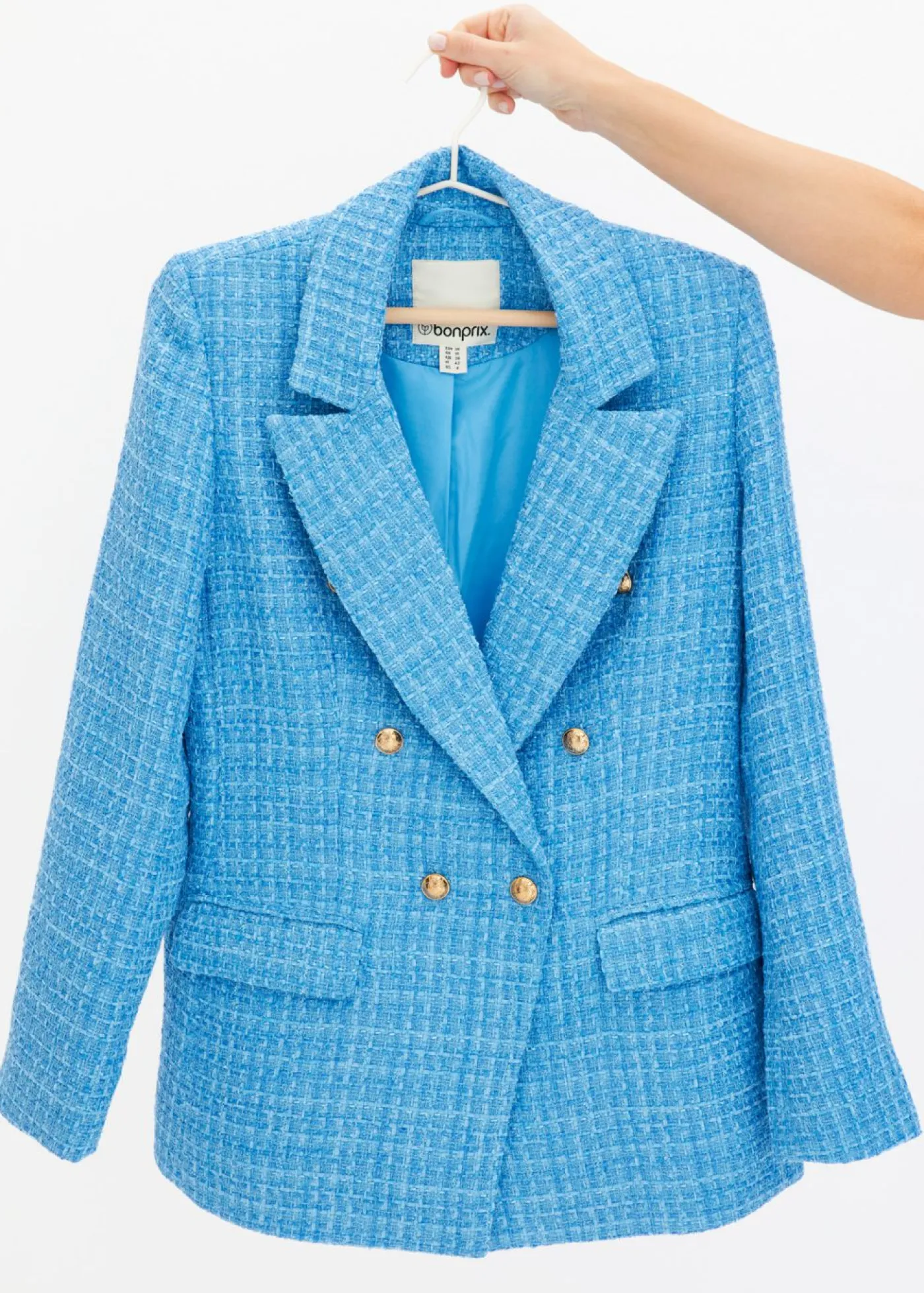 bonprix bonprix Blazers>Americana de bouclé con doble botonadura azul brillante moteado
