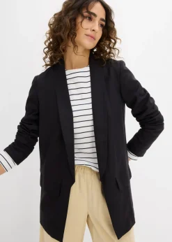 bonprix bonprix Blazers>Americana de corte ancho en mezcla de lino y viscosa Negro