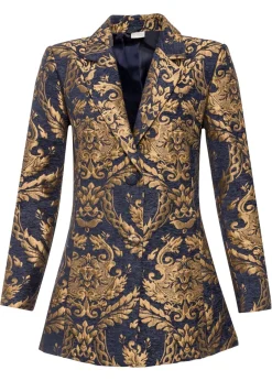 bonprix bonprix Blazers|Ropa Elegante>Americana de jacquard brillante Azul marino/dorado con estampado gráfico