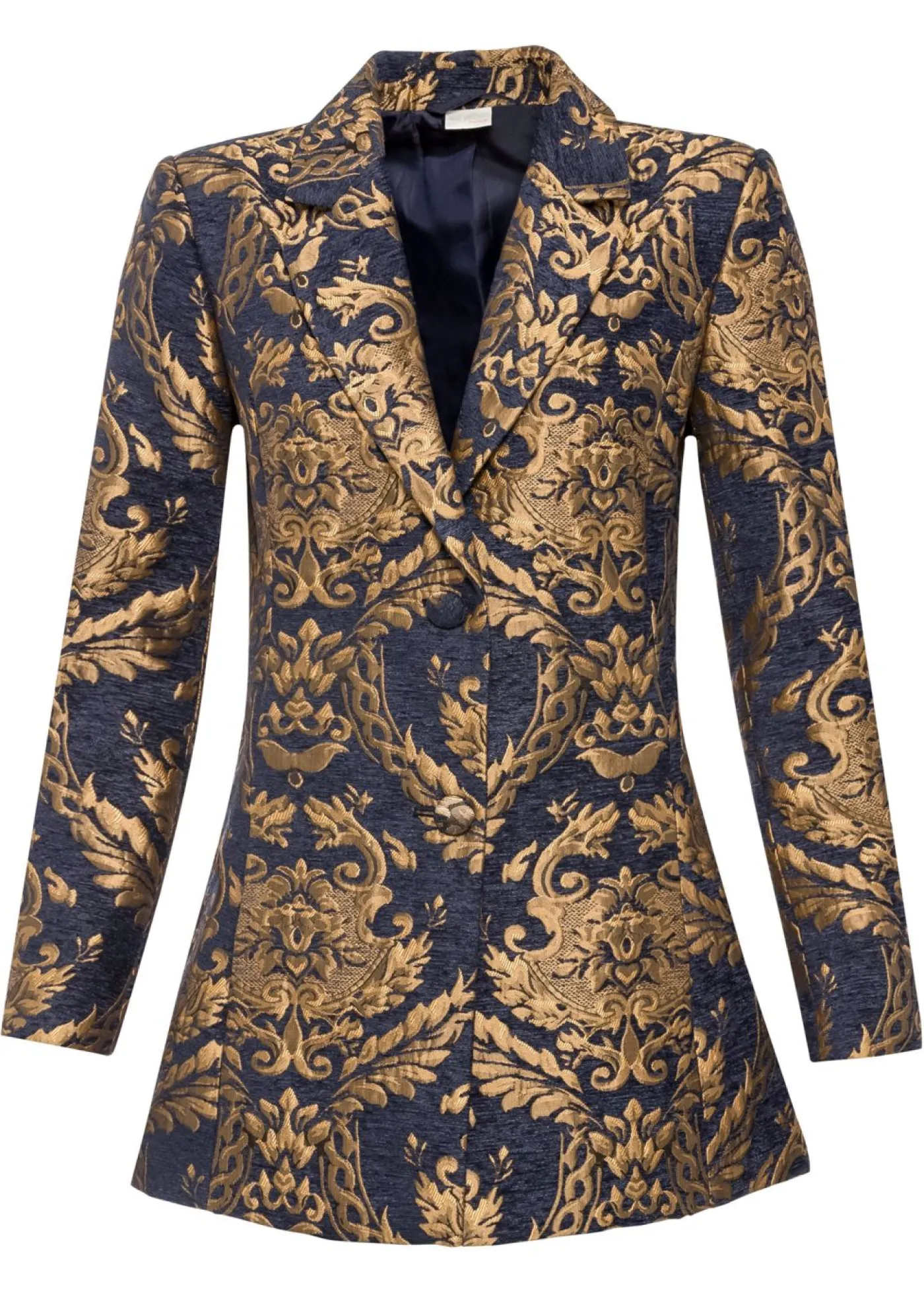 bonprix bonprix Blazers|Ropa Elegante>Americana de jacquard brillante Azul marino/dorado con estampado gráfico