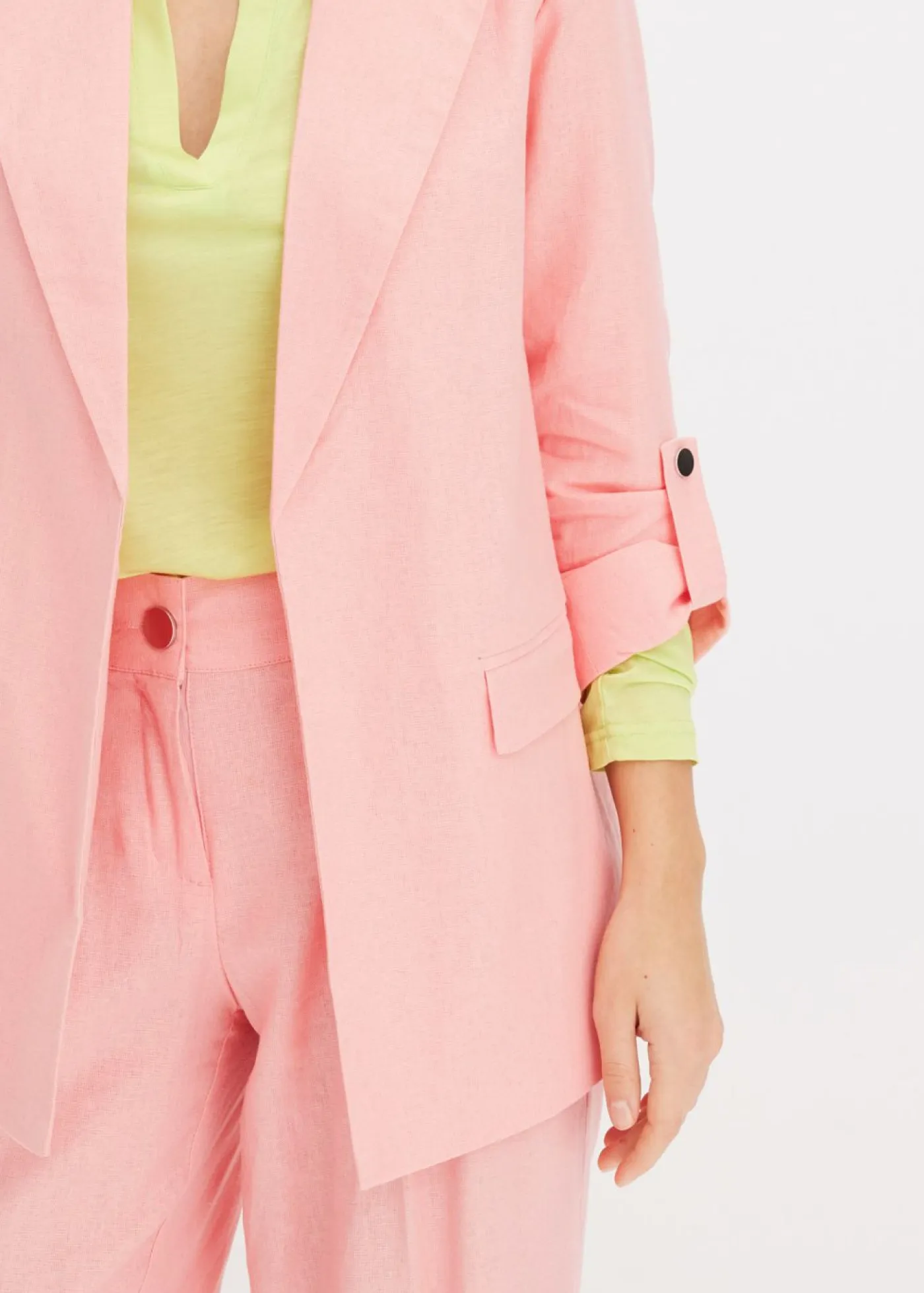 bonprix bonprix Blazers|Novedades>Americana de lino con mangas fruncidas rosa pálido