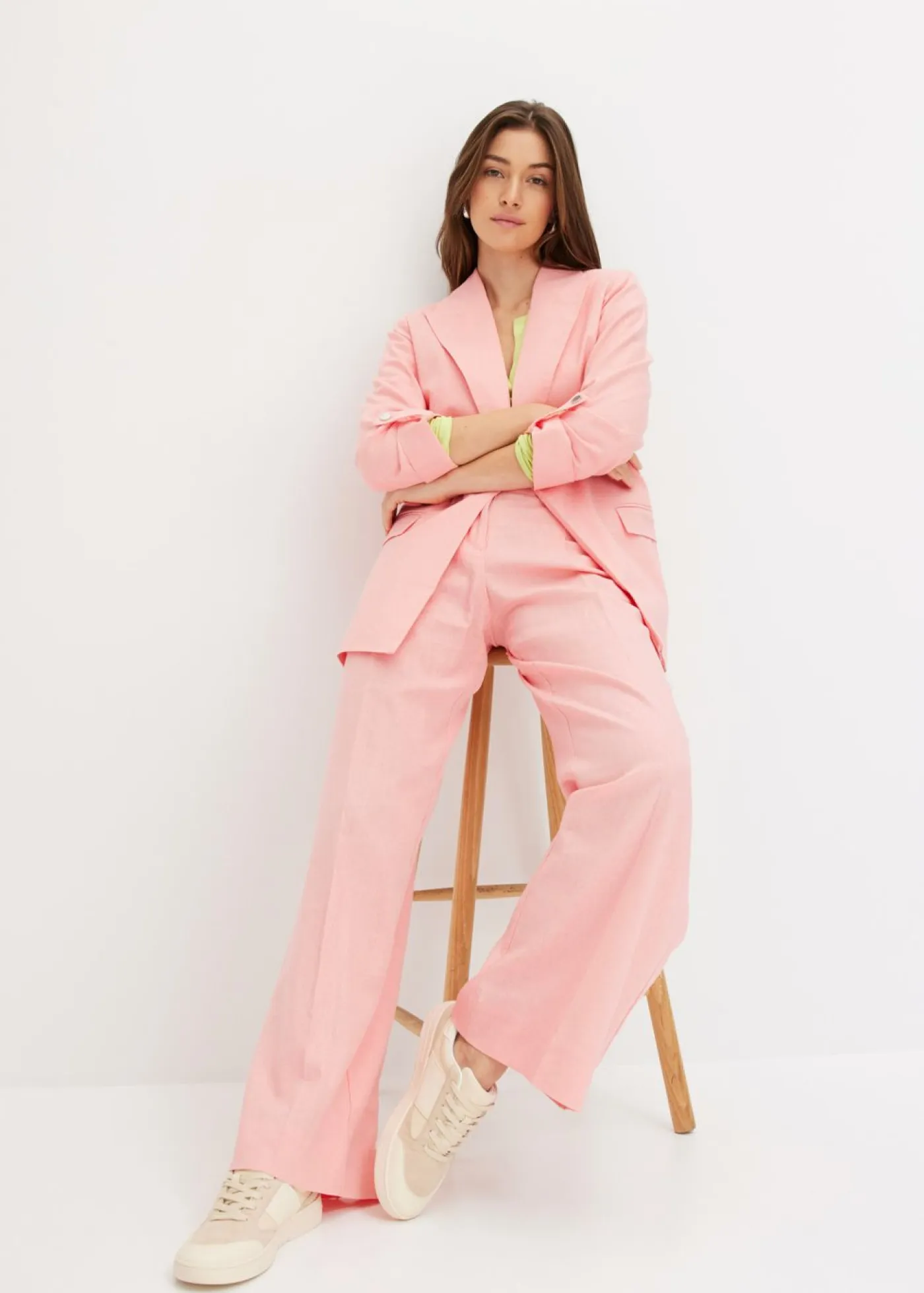 bonprix bonprix Blazers|Novedades>Americana de lino con mangas fruncidas rosa pálido