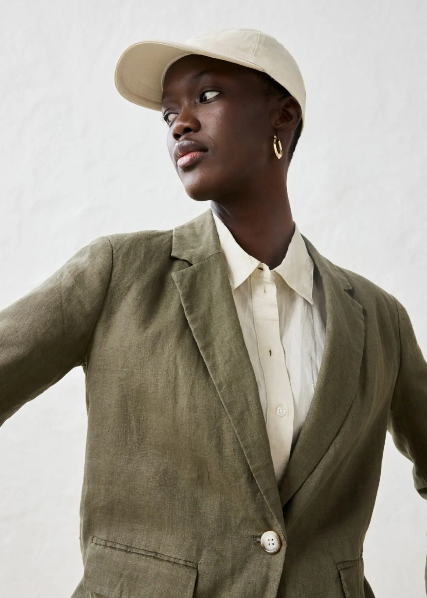 bonprix bonprix Premium|Blazers>Americana de lino puro Verde oliva oscuro