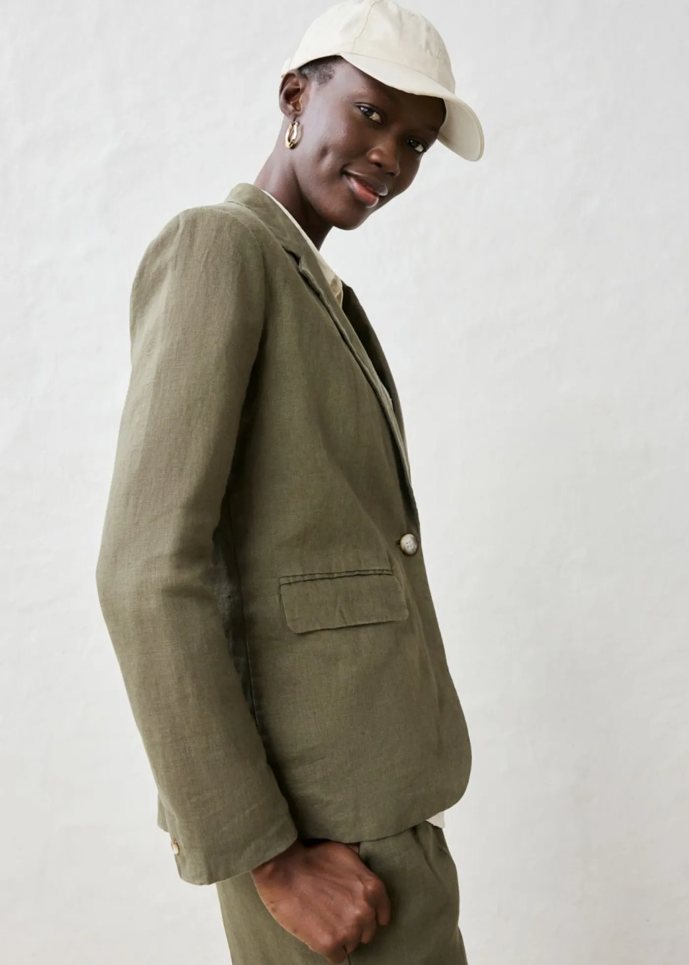 bonprix bonprix Premium|Blazers>Americana de lino puro Verde oliva oscuro