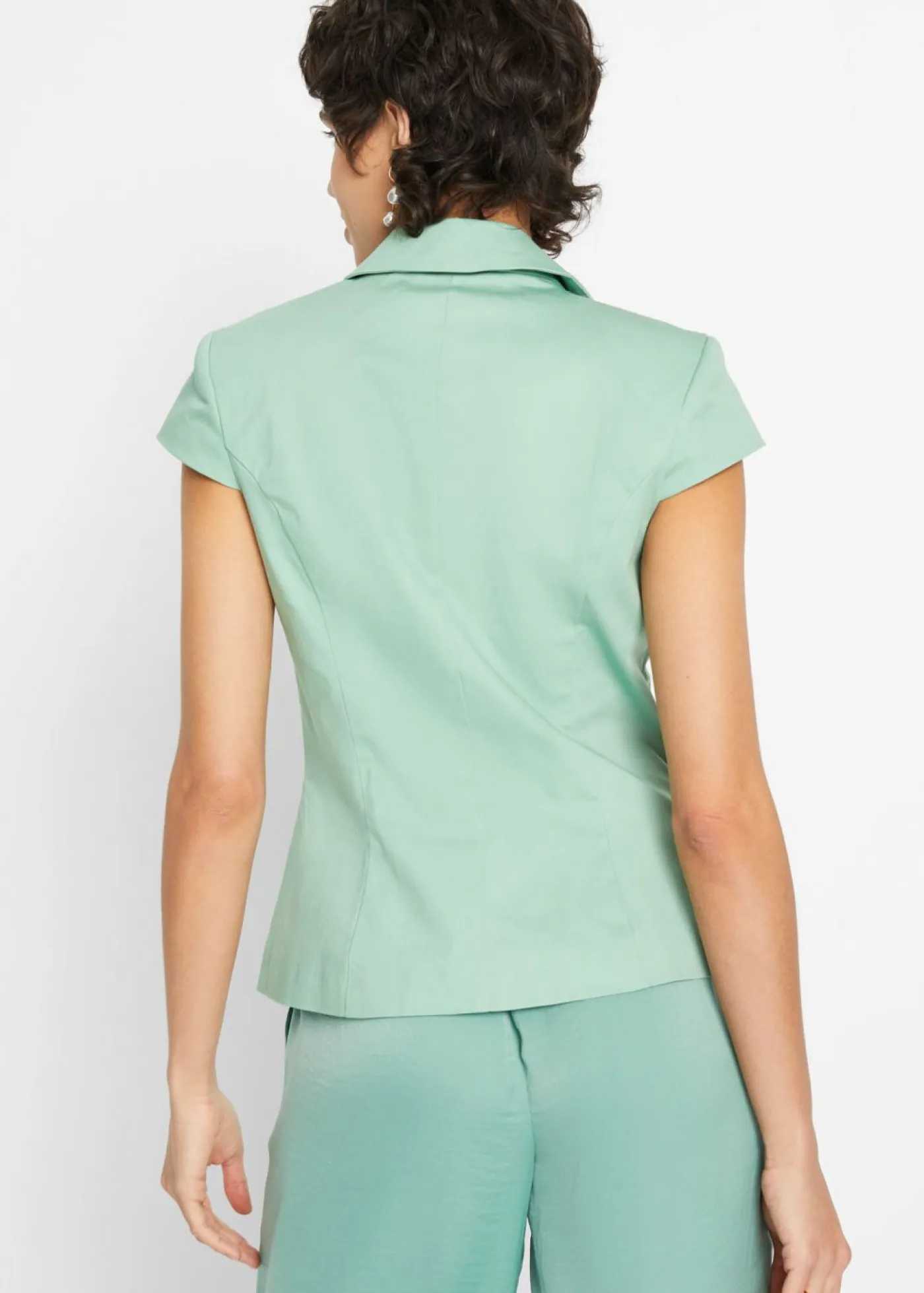 bonprix bonprix Blazers>Americana de manga corta de satén de algodón orgánico Salvia