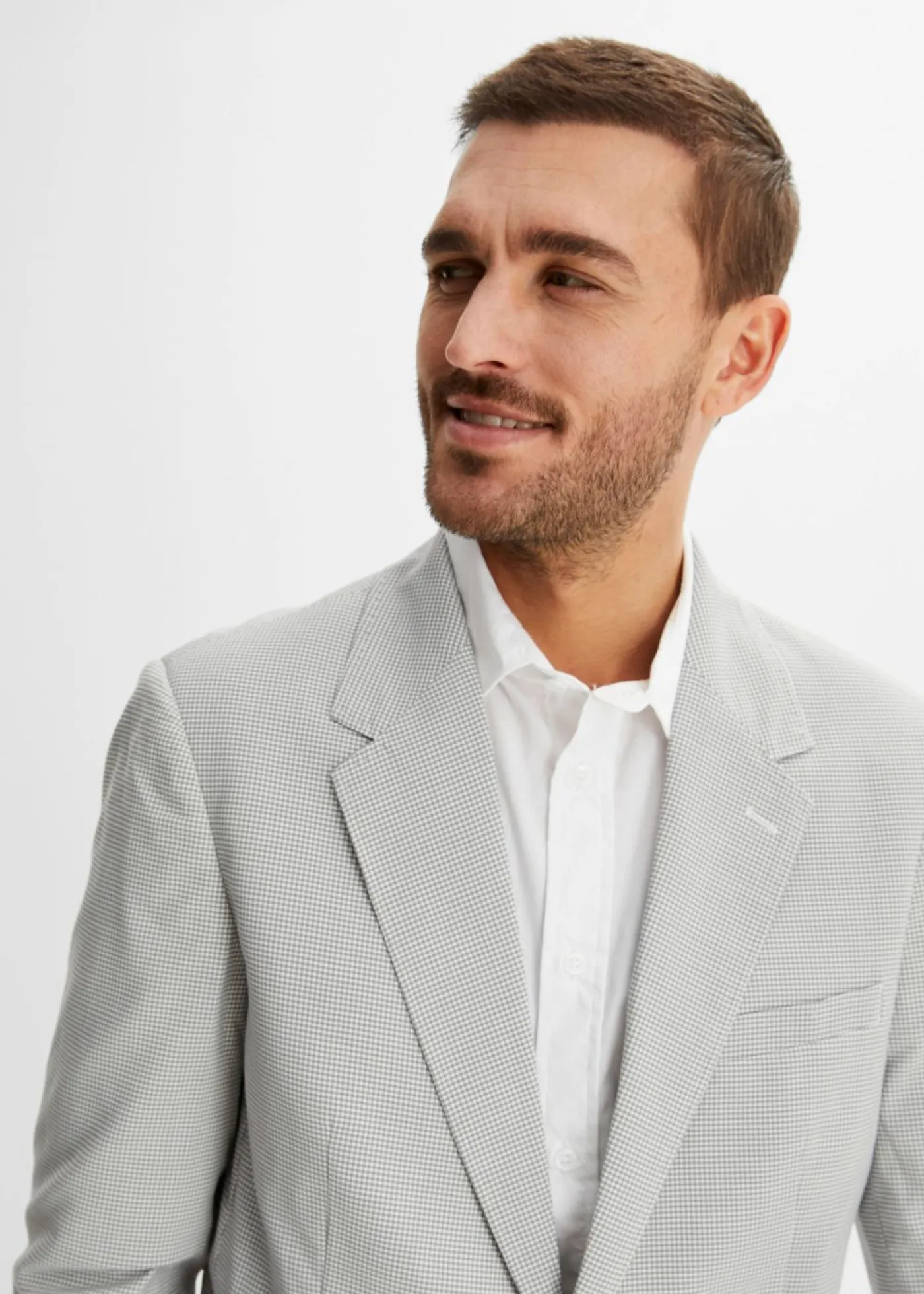 bonprix bonprix Trajes>Americana de milrayas con corte regular blanco lana/gris claro moteado