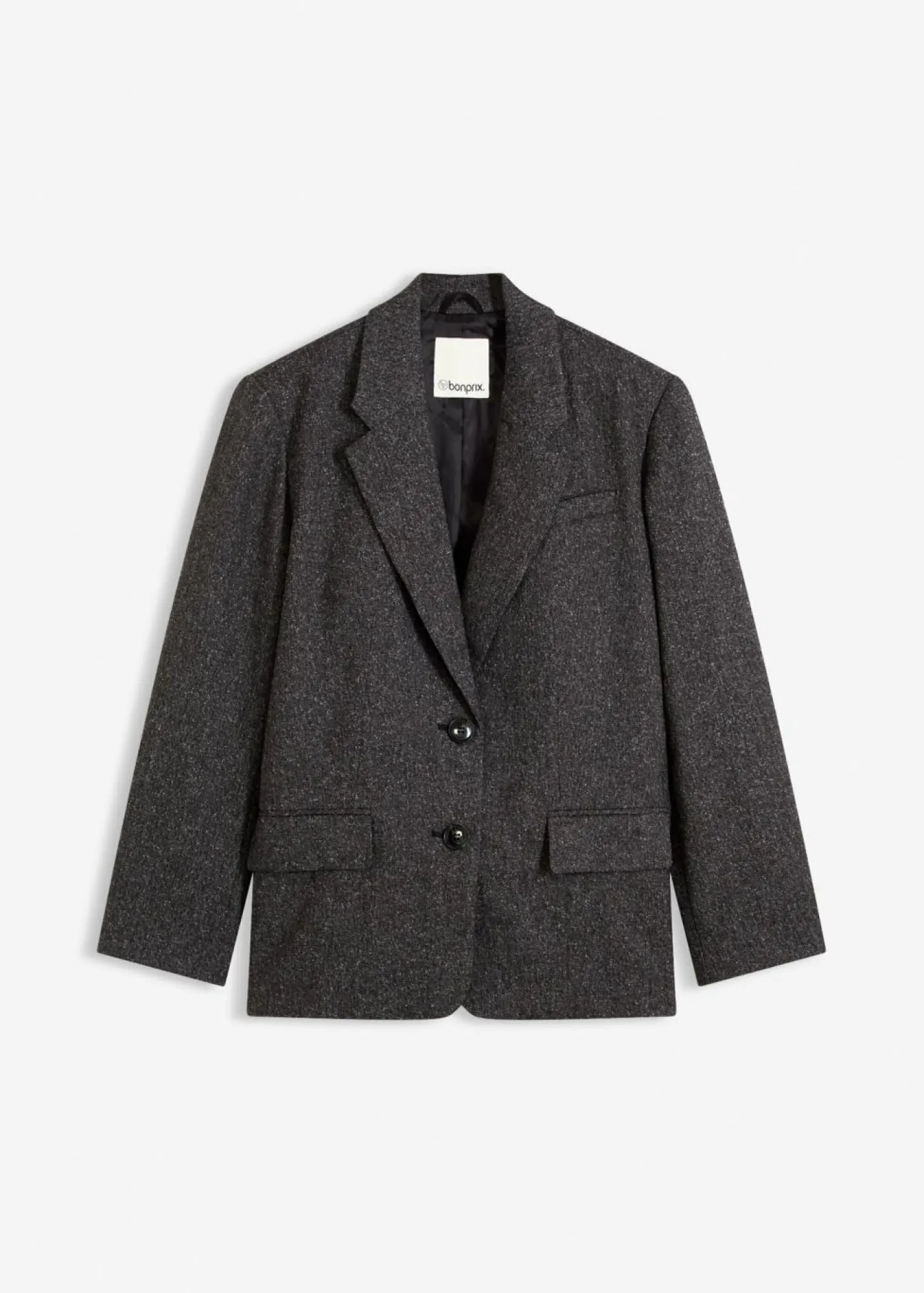 bonprix bonprix Esenciales|Blazers>Americana holgada de mezcla de viscosa fina gris jaspeado moteado