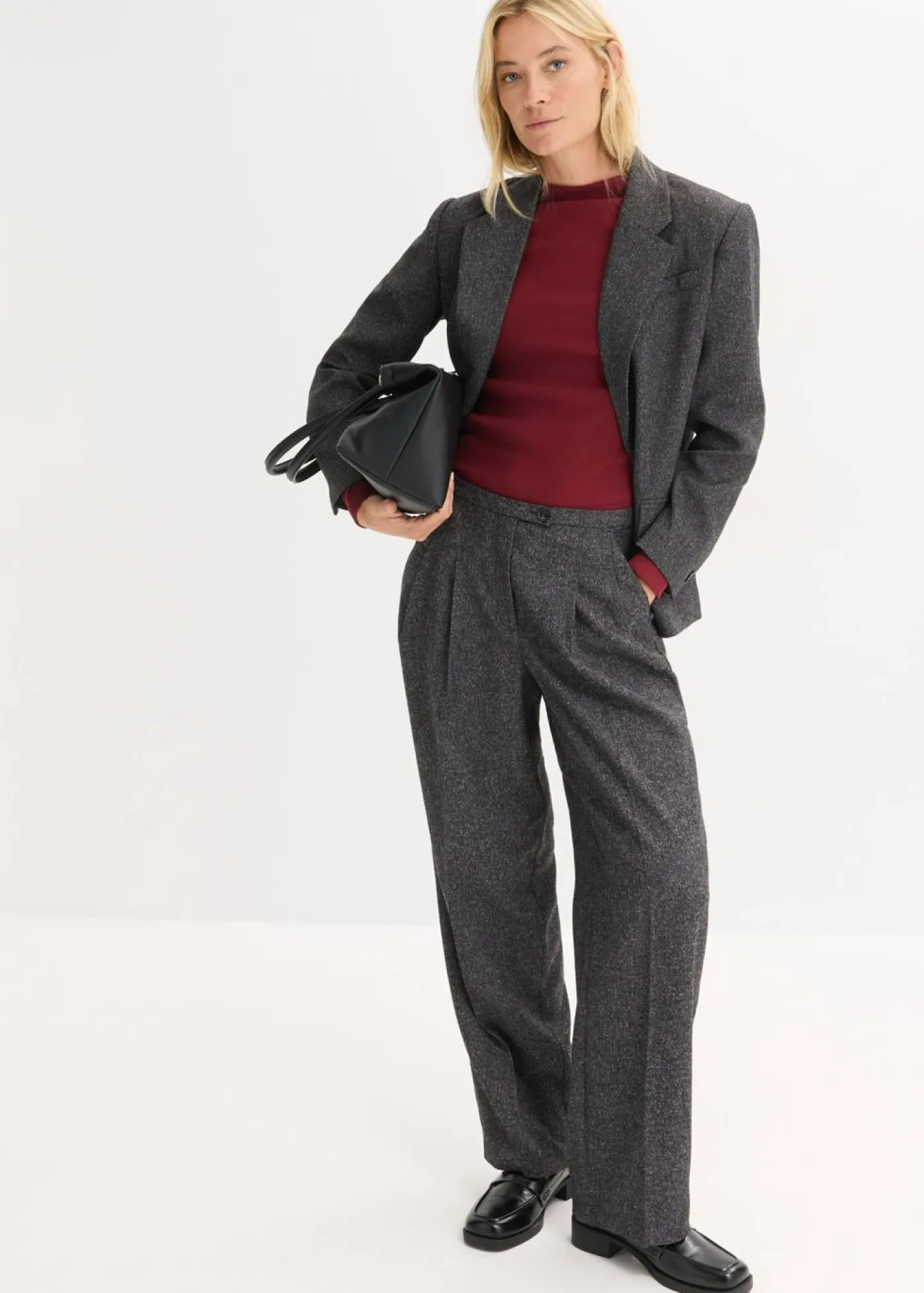 bonprix bonprix Esenciales|Blazers>Americana holgada de mezcla de viscosa fina gris jaspeado moteado