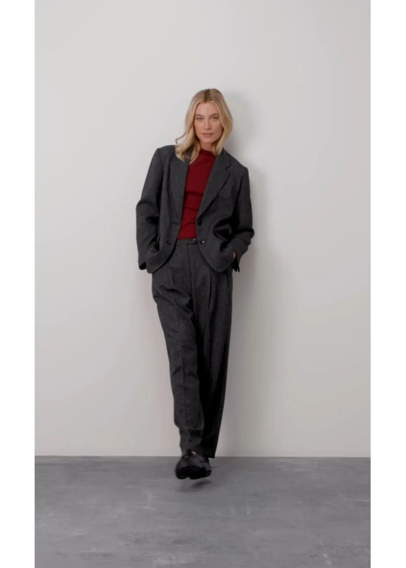 bonprix bonprix Esenciales|Blazers>Americana holgada de mezcla de viscosa fina gris jaspeado moteado