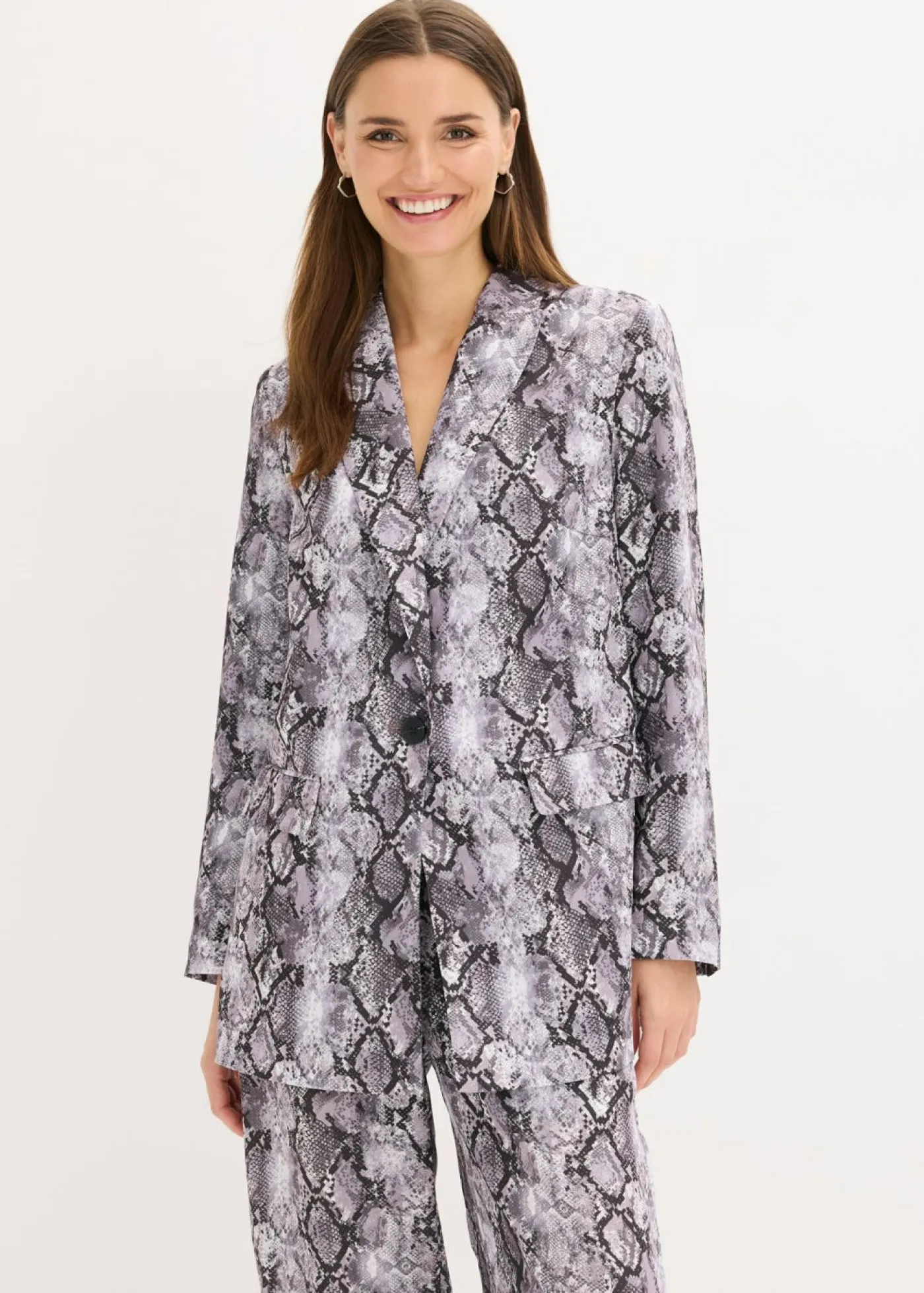 bonprix bonprix Blazers>Americana larga Gris marrón con estampado de serpiente