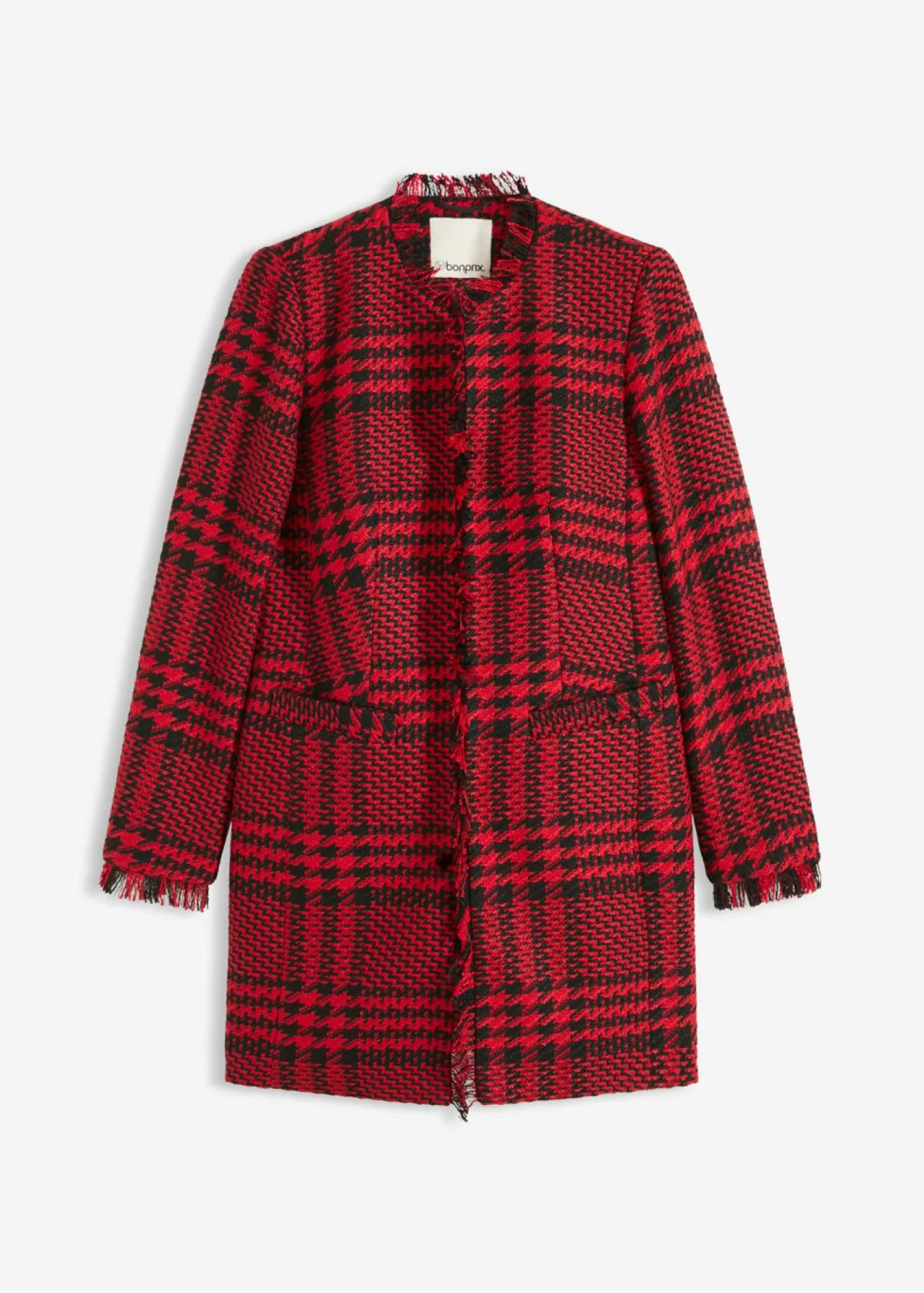 bonprix bonprix Blazers>Americana larga de bouclé rojo intenso-negro a cuadros