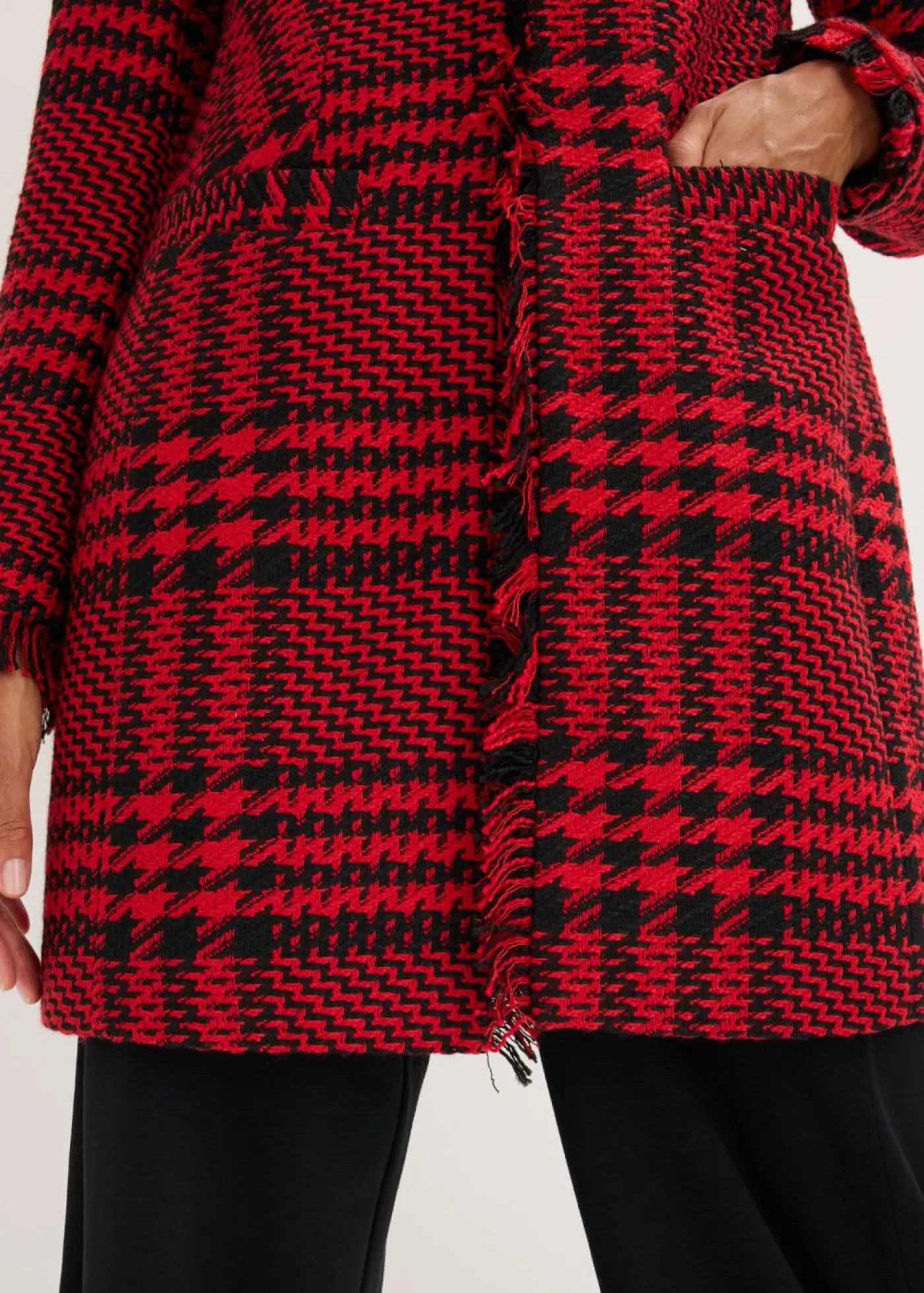 bonprix bonprix Blazers>Americana larga de bouclé rojo intenso-negro a cuadros