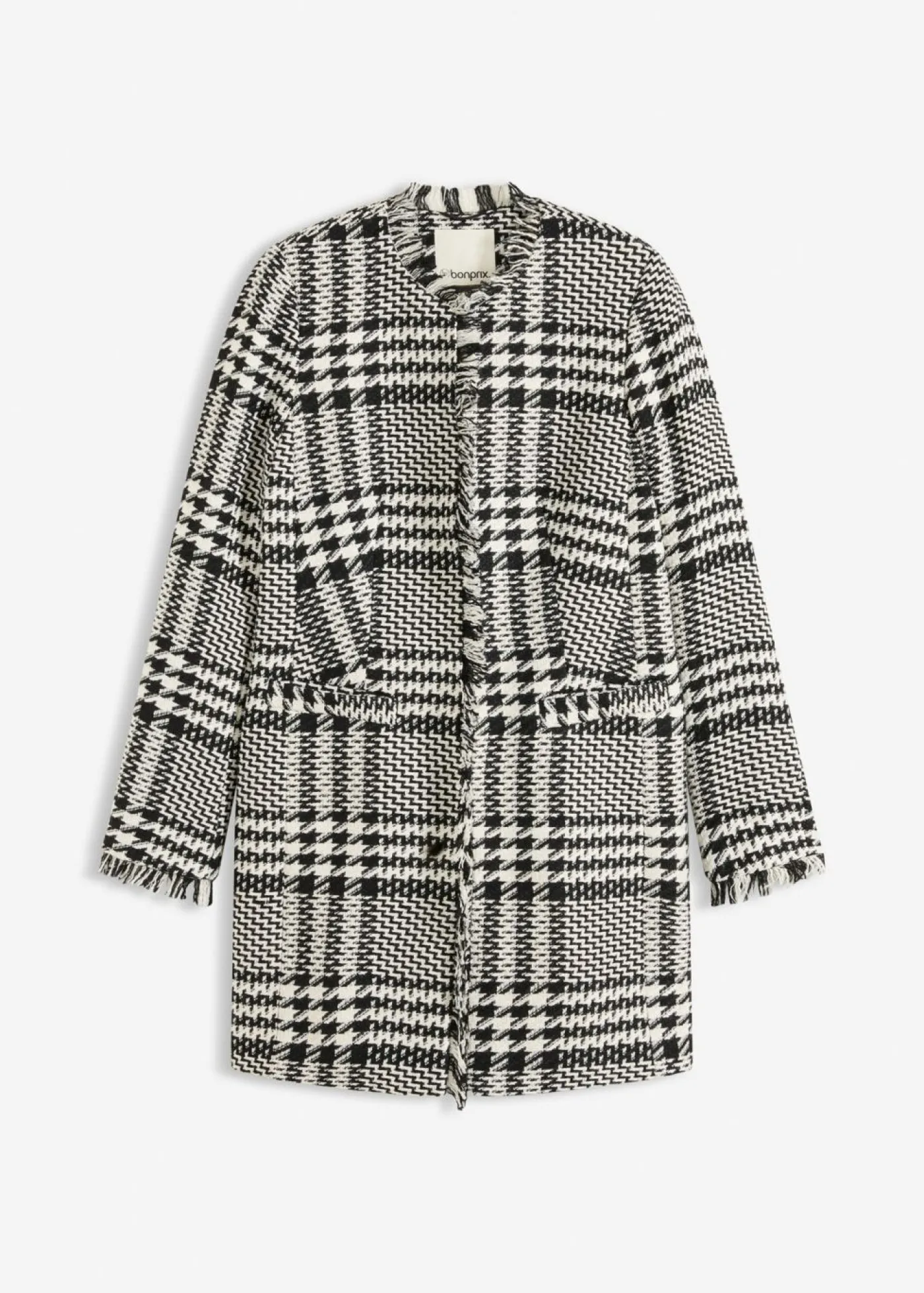 bonprix bonprix Blazers>Americana larga de bouclé Negro-blanco lana a cuadros