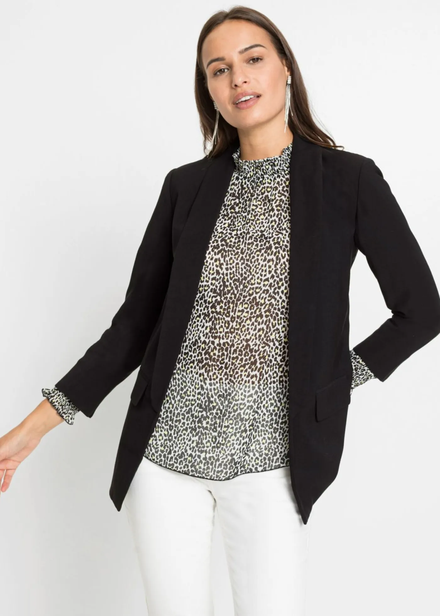 bonprix bonprix Blazers>Americana larga de mezcla de viscosa Negro
