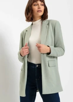 bonprix bonprix Blazers>Americana larga de punto con bolsillos Verde ahumado jaspeado