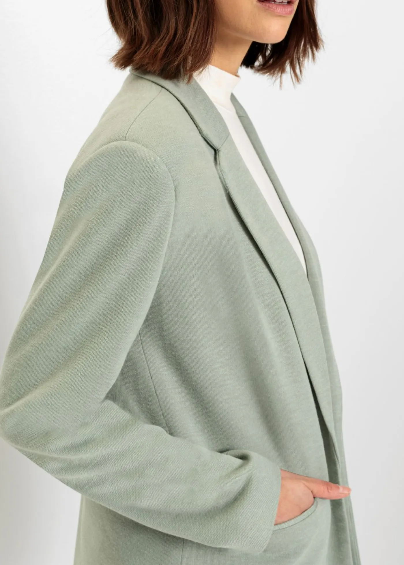 bonprix bonprix Blazers>Americana larga de punto con bolsillos Verde ahumado jaspeado