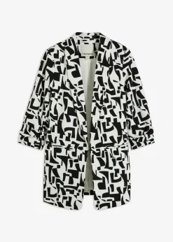 bonprix bonprix Blazers>Americana larga estampada Blanco-negro con estampado gráfico