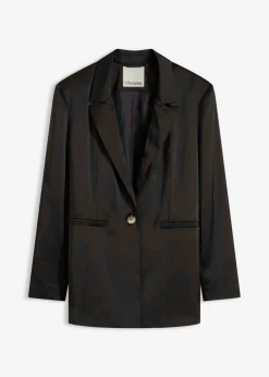 bonprix bonprix Blazers>Americana oversize de satén Negro