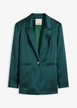 bonprix bonprix Blazers>Americana oversize de satén Verde intenso
