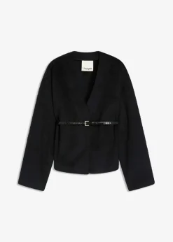 Mujer bonprix bonprix Americana oversized con cinturón en efecto lana, sin forro