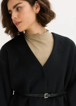 Mujer bonprix bonprix Americana oversized con cinturón en efecto lana, sin forro