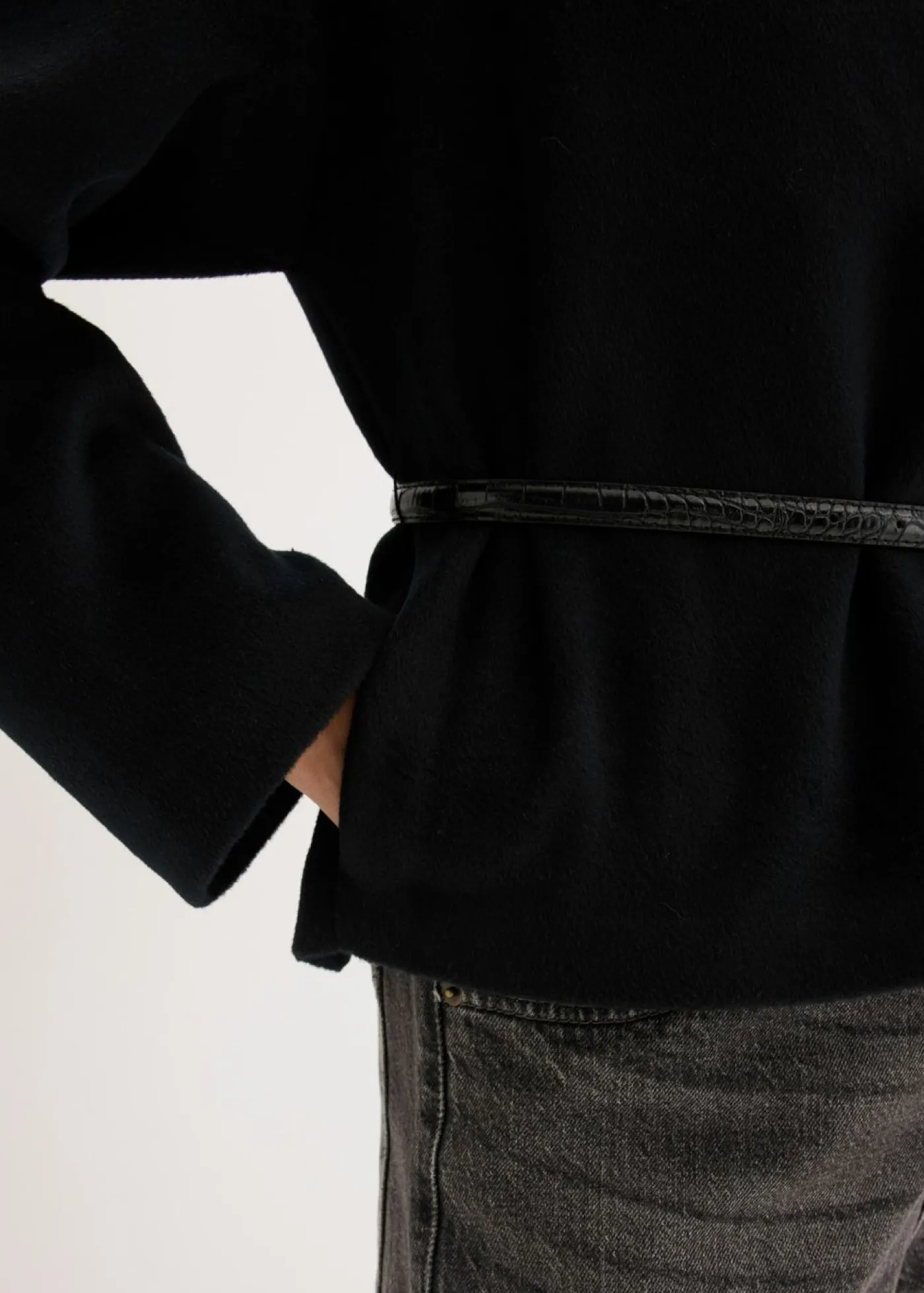 Mujer bonprix bonprix Americana oversized con cinturón en efecto lana, sin forro