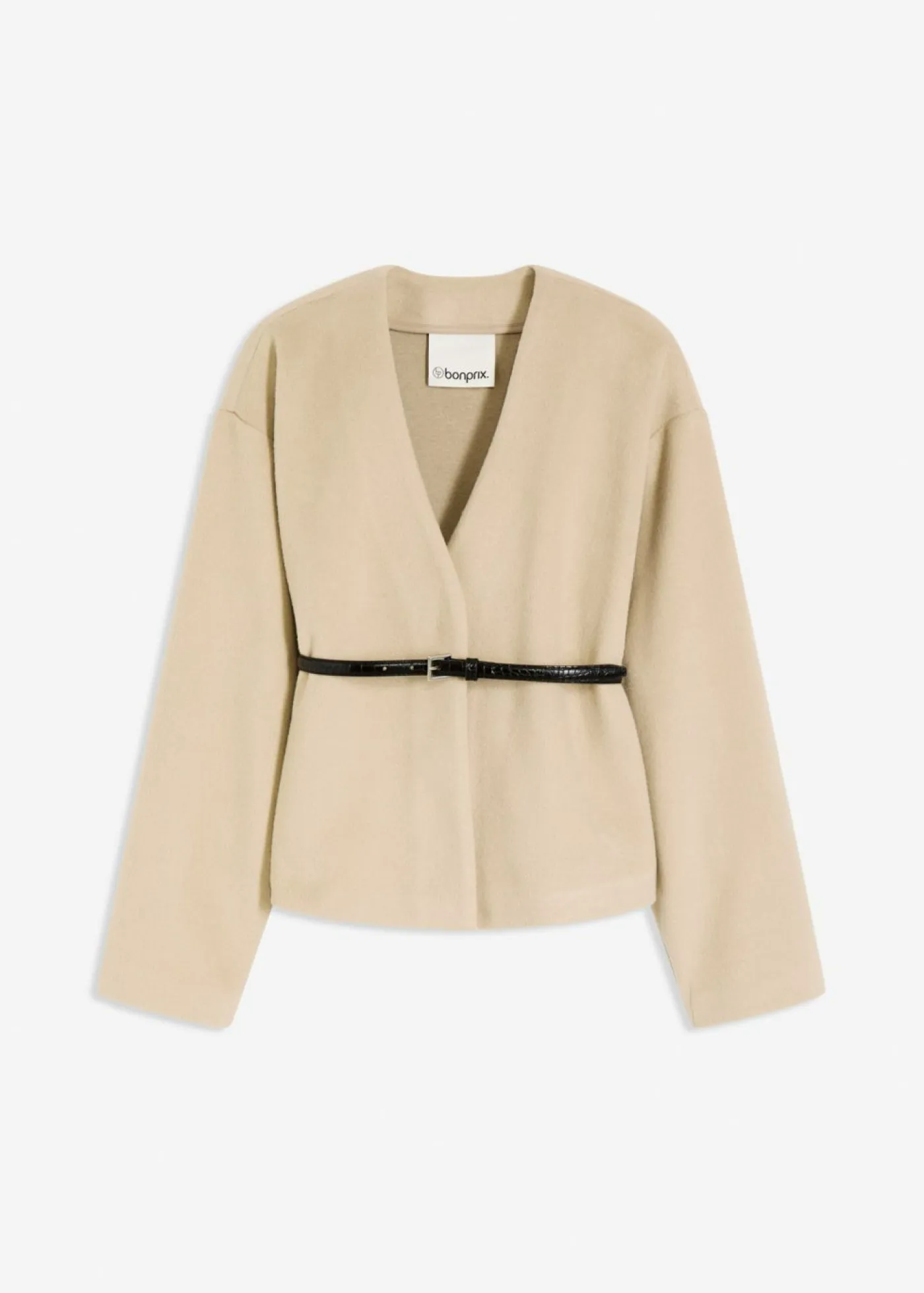 Mujer bonprix bonprix Americana oversized con cinturón en efecto lana, sin forro
