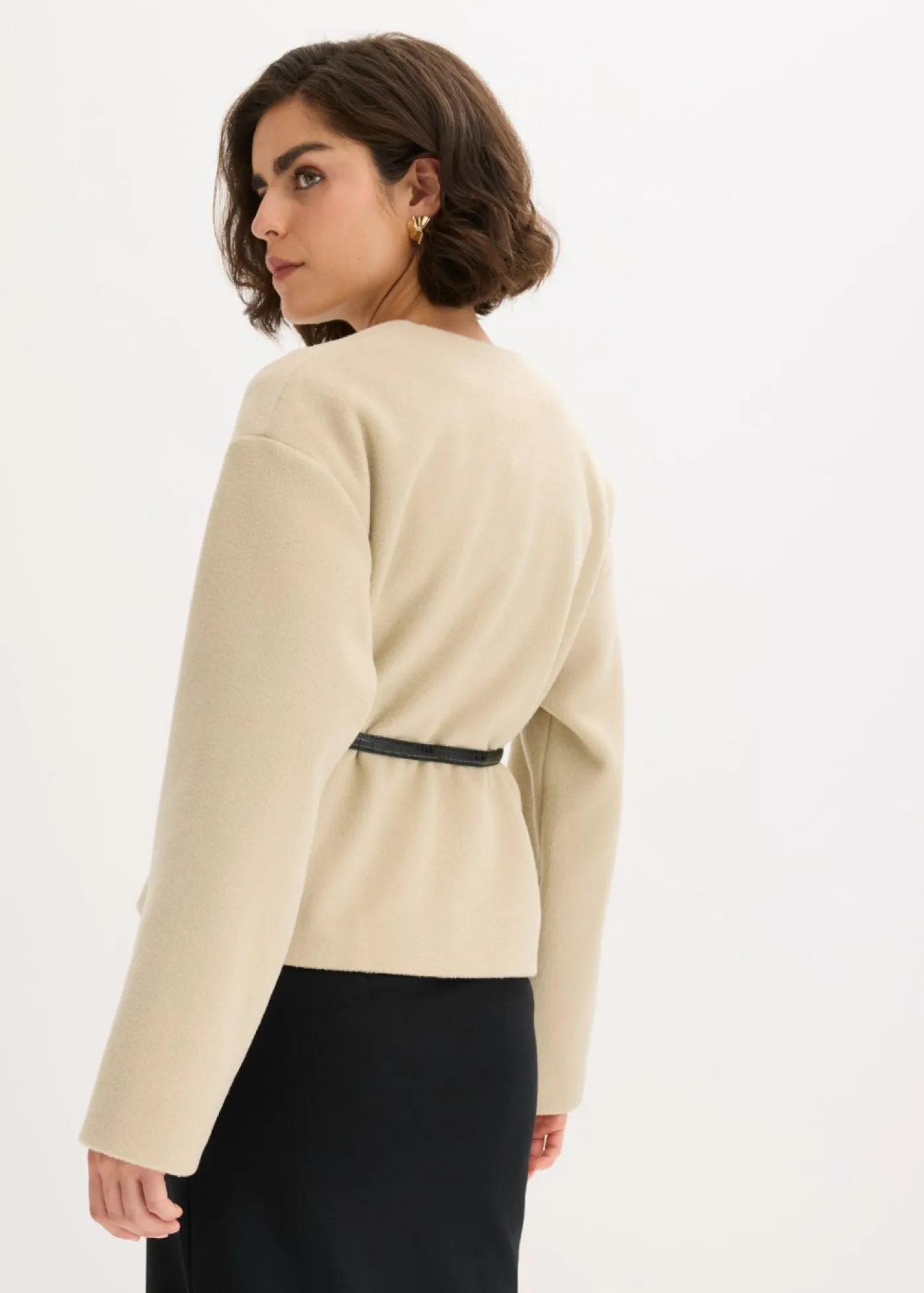 Mujer bonprix bonprix Americana oversized con cinturón en efecto lana, sin forro