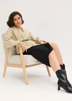 Mujer bonprix bonprix Americana oversized con cinturón en efecto lana, sin forro