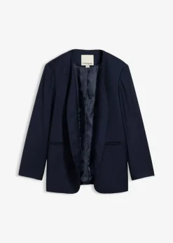 bonprix bonprix Premium|Blazers>Americana sin cuello de suave mezcla de lana Azul marino