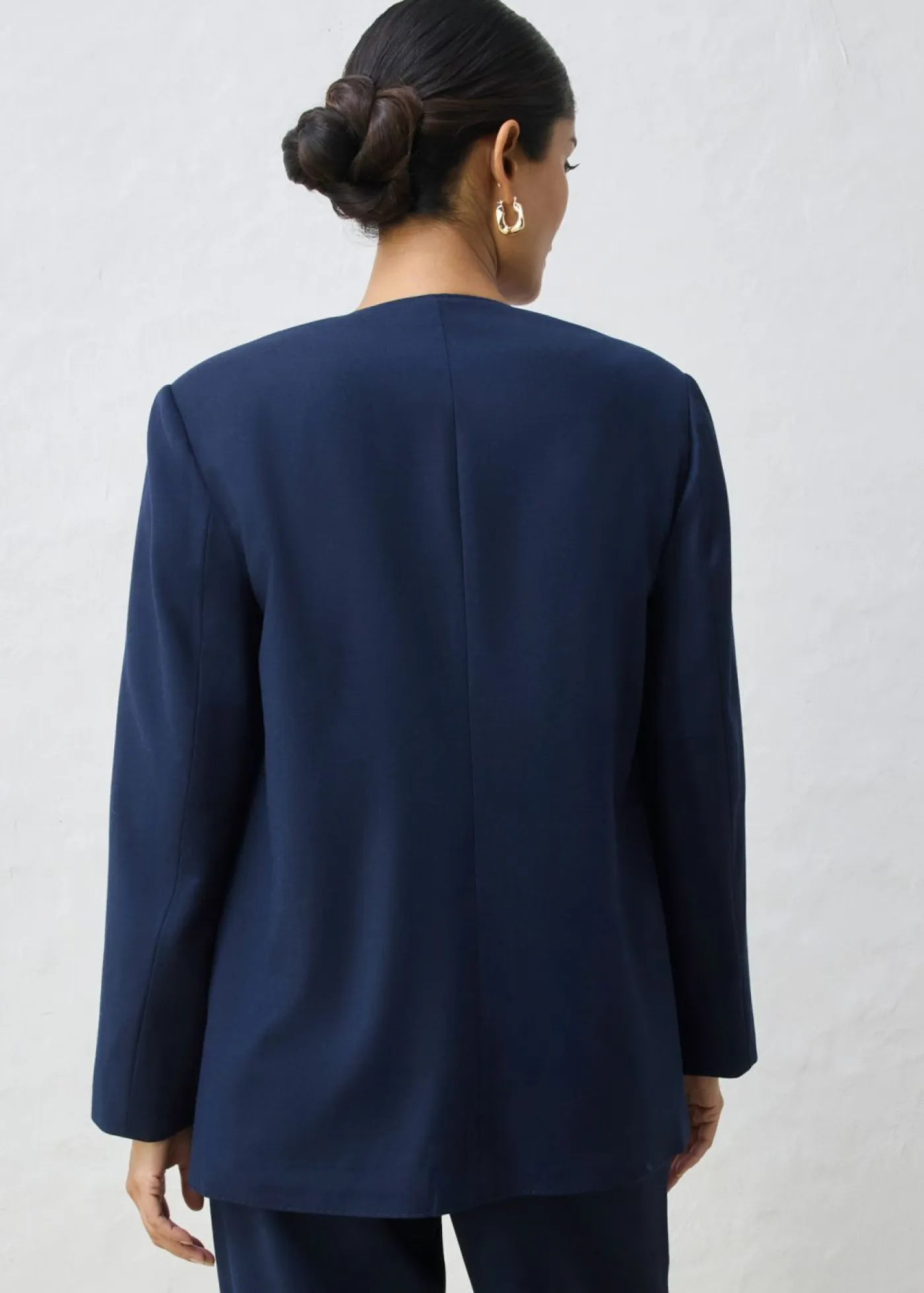 bonprix bonprix Premium|Blazers>Americana sin cuello de suave mezcla de lana Azul marino