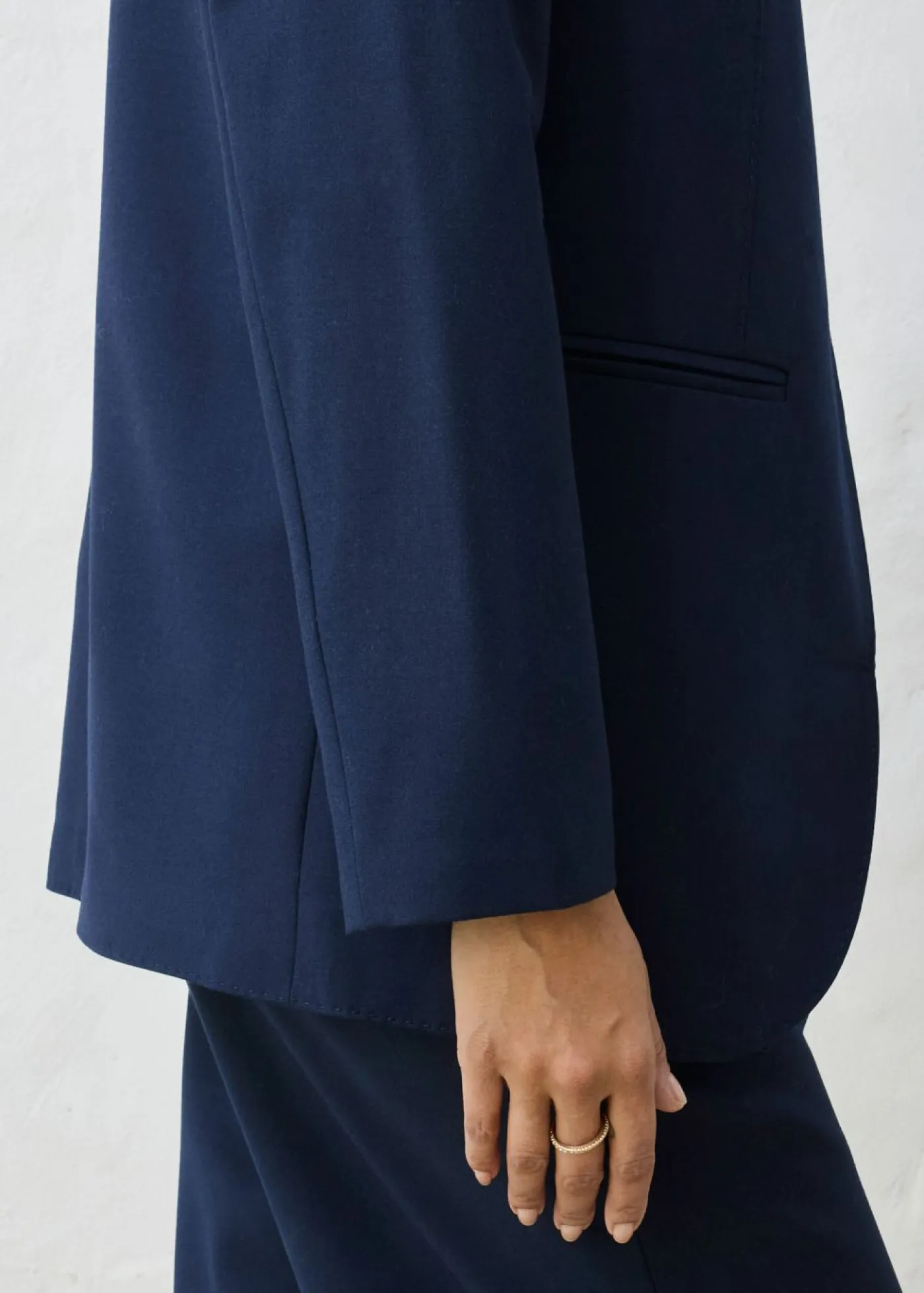 bonprix bonprix Premium|Blazers>Americana sin cuello de suave mezcla de lana Azul marino