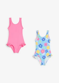 bonprix bonprix Bañadores Y Bikinis De Niña|Ropa 2 A 9 Años·Multipack>Bañador (2 unidades) Rosa neón + colores con flores