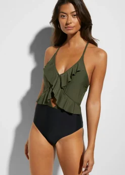 Mujer bonprix bonprix Bañador con abertura y volantes