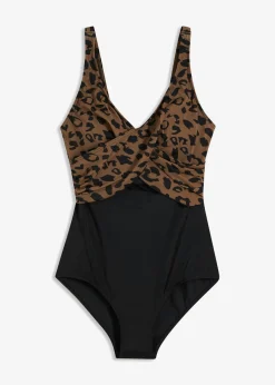 bonprix bonprix Novedades|Bañadores>Bañador con diseño cruzado Beige-negro con estampado de leopardo