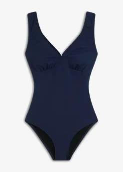 bonprix bonprix Vestidos Moldeadores|Bañadores>Bañador con efecto moldeador medio y escote en V Azul marino