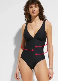 bonprix bonprix Ropa Para Ir A La Playa|Vestidos Moldeadores>Bañador con efecto moldeador medio y escote pronunciado Negro