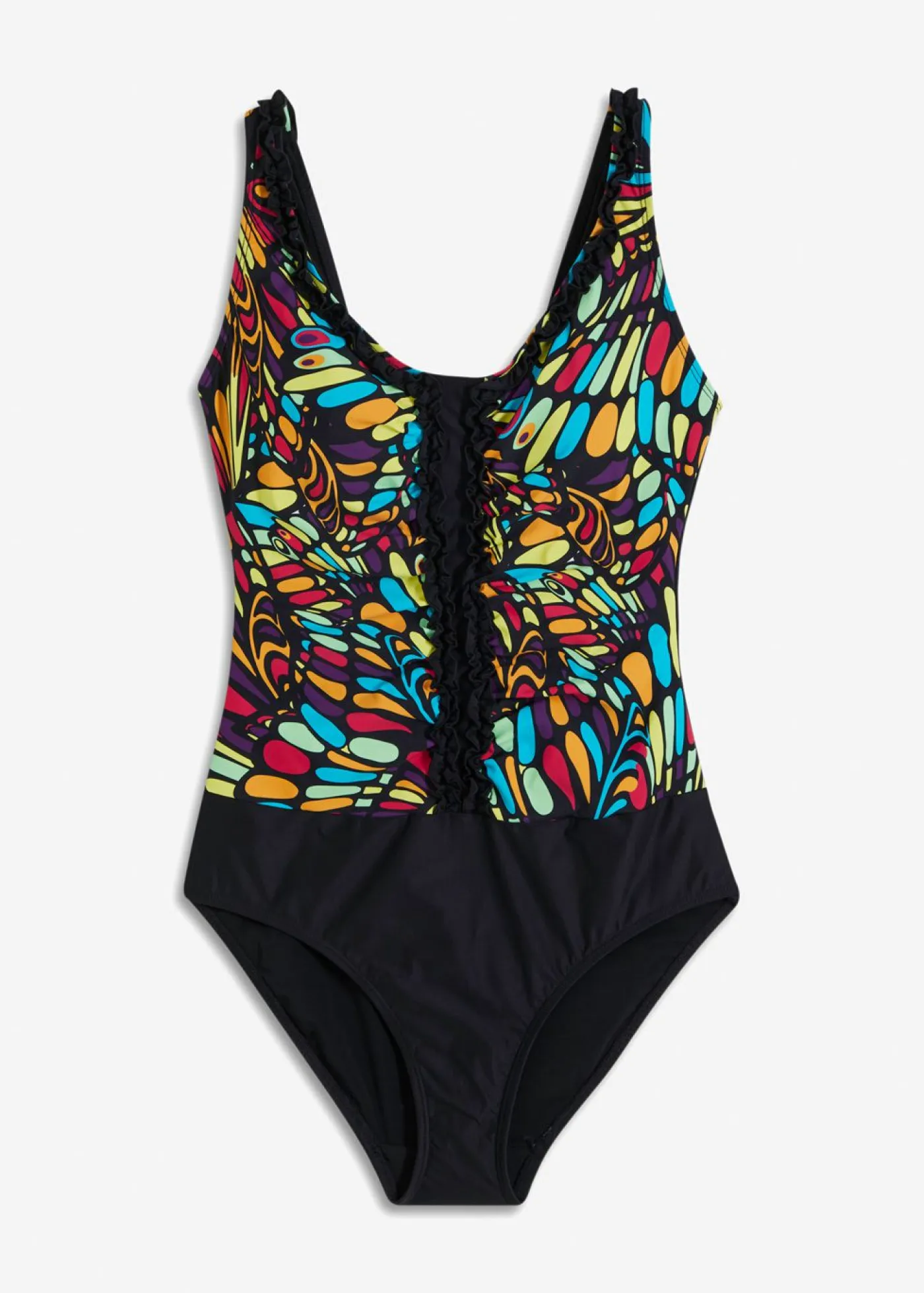 bonprix bonprix Vestidos Moldeadores|Bañadores>Bañador con efecto moldeador medio y volantes Negro multicolor