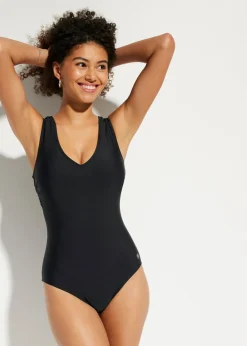 bonprix bonprix Ropa De Baño Deportiva|Vestidos Moldeadores>Bañador con efecto moldeador medio y escote en V Negro