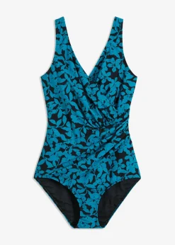 bonprix bonprix Vestidos Moldeadores|Bañadores>Bañador con efecto moldeador medio y efecto cruzado Negro-turquesa con flores