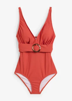 bonprix bonprix Vestidos Moldeadores|Novedades>Bañador con ligero efecto moldeador y escote en V naranja óxido