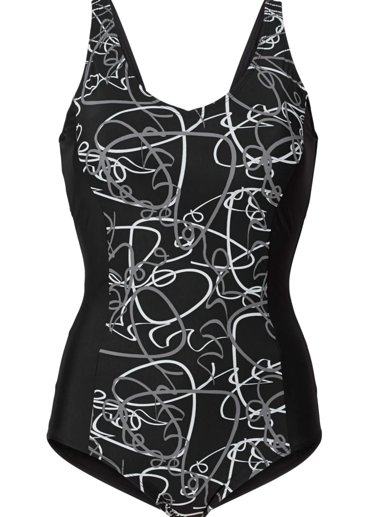 bonprix bonprix Vestidos Moldeadores|Bañadores>Bañador con ligero efecto moldeador y escote en V Negro-gris-blanco