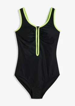 bonprix bonprix Ropa De Baño Deportiva|Vestidos Moldeadores>Bañador con ligero efecto moldeador y cremallera Negro-amarillo