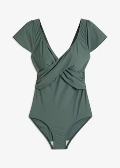 bonprix bonprix Vestidos Moldeadores|Novedades>Bañador con ligero efecto moldeador y diseño cruzado Verde eucalipto