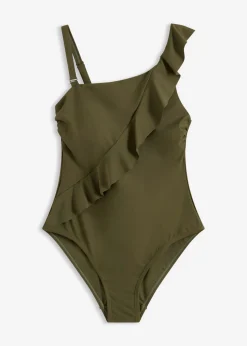 bonprix bonprix Novedades|Bañadores>Bañador con un hombro al descubierto y tirantes desmontables Verde oliva oscuro