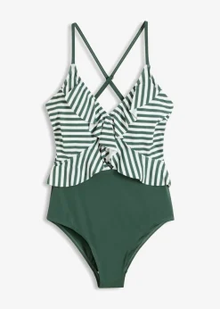 bonprix bonprix Novedades|Bañadores>Bañador con volante musgo/blanco con rayas
